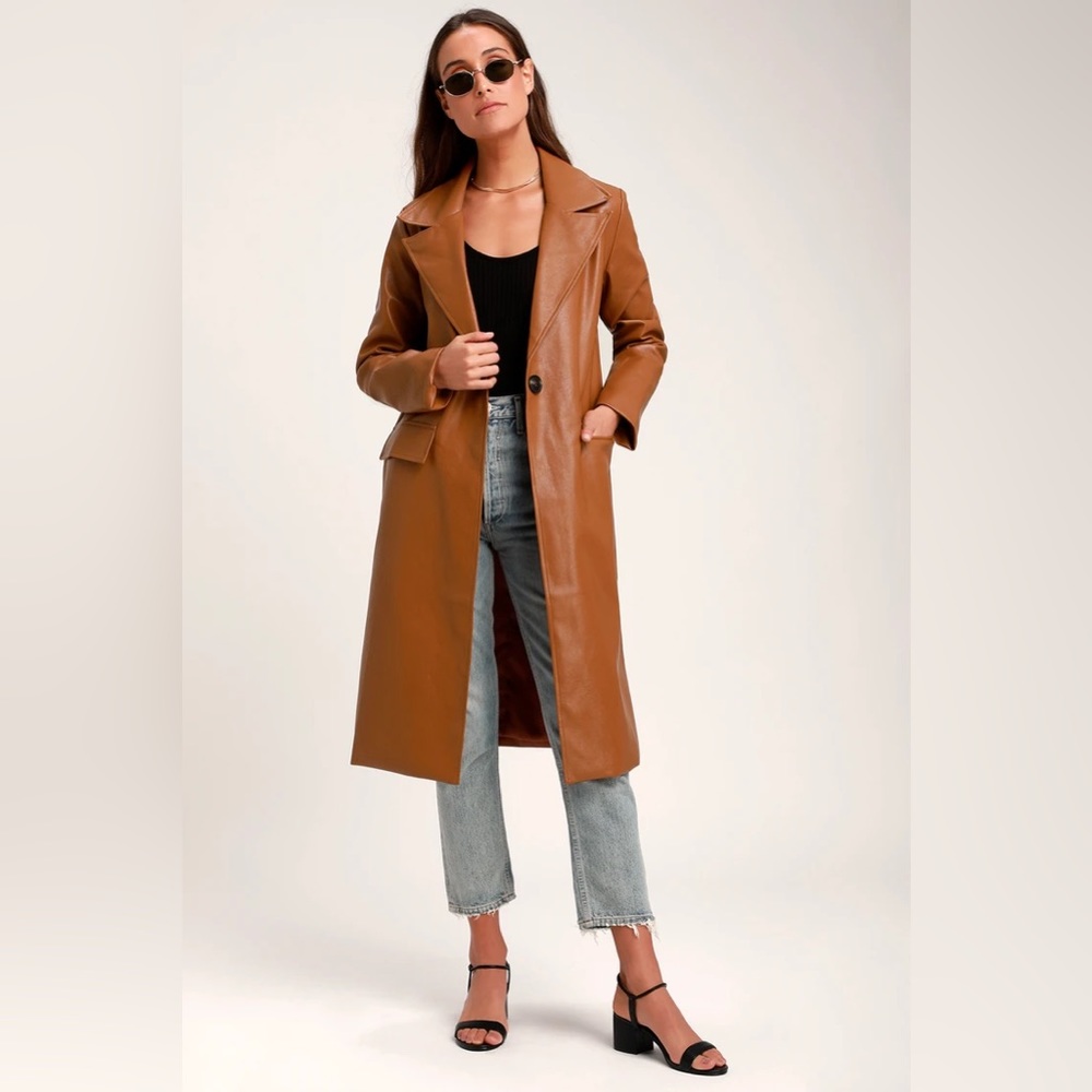 Adelene Camel Vegan Leather Trench Coat